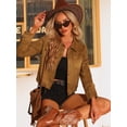 thumbnail image 2 of INSPIRE CHIC Veste de Moto Courte pour Femmes à Col Pointu, Boutonnée, avec Poches, 2 of 6