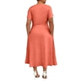 thumbnail image 3 of LWavelet Women's Plus Size Midi Dress Short Sleeve V-Neck Criss Cross Waist Pleated Casual Dress Saffron XL, 3 of 4
