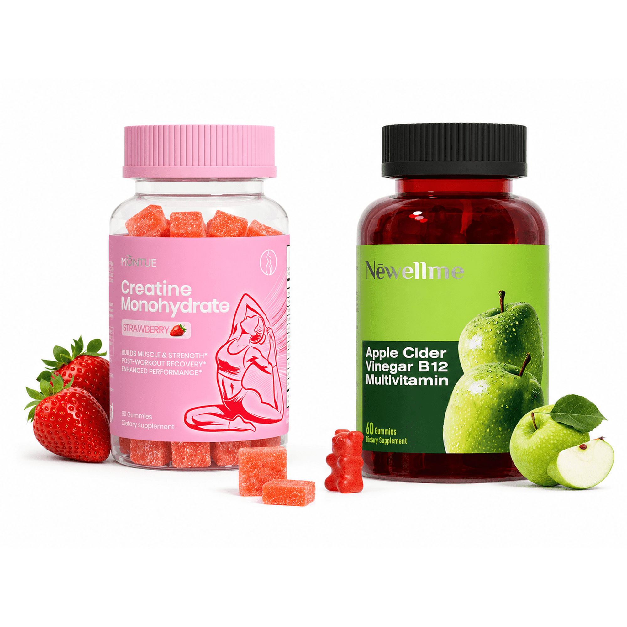 Creatine Gummies for Women, 3000mg Creatine Monohydrate -60Gummies，Apple Cider Vinegar Gummies, 60 Gummies