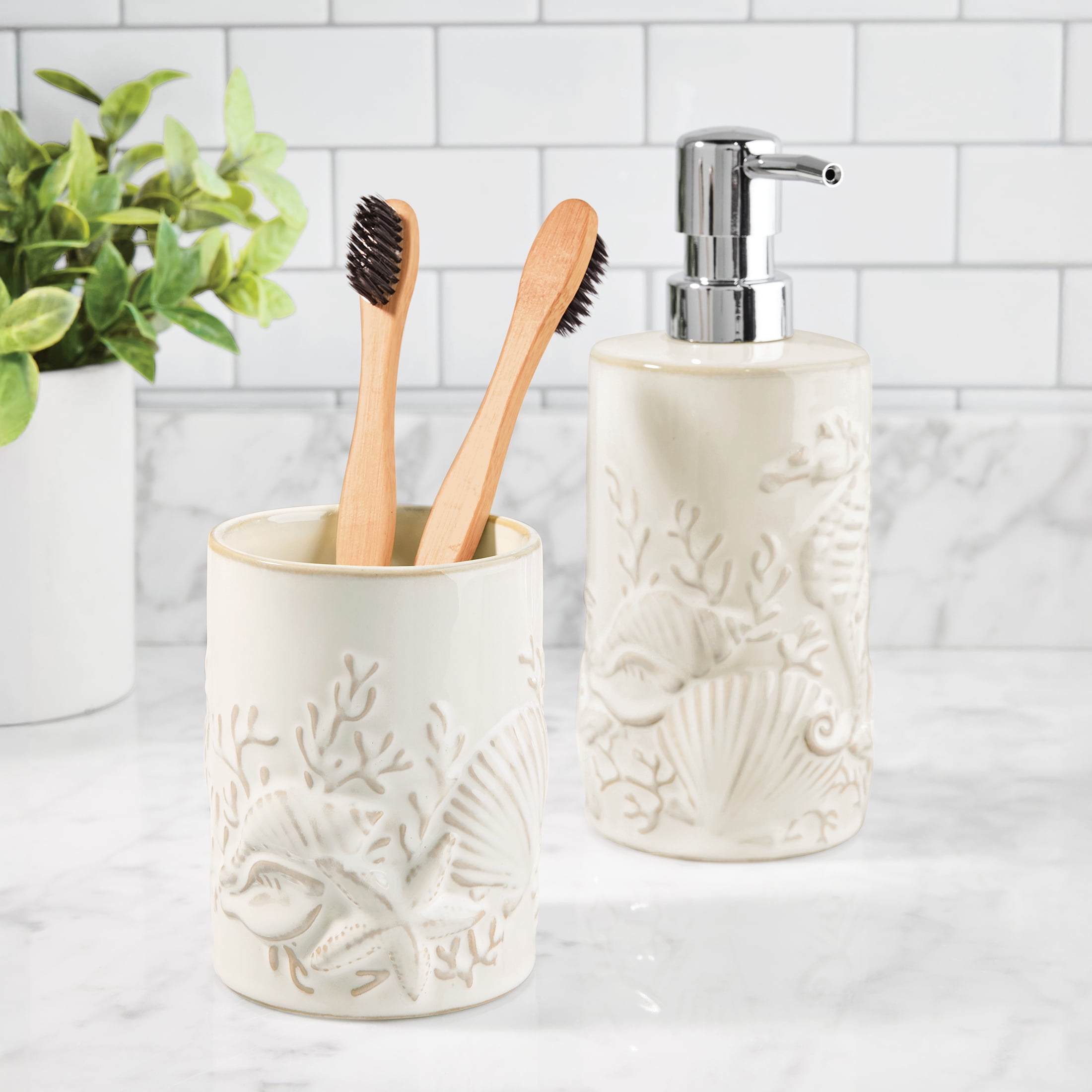 Mainstays Shell 2-piece Ceramic Bath Accessory Set