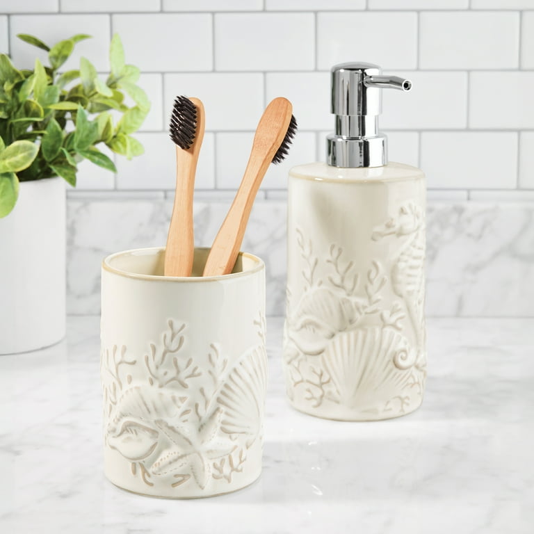 Mainstays Shell 2-piece Ceramic Bath Accessory Set with Lotion