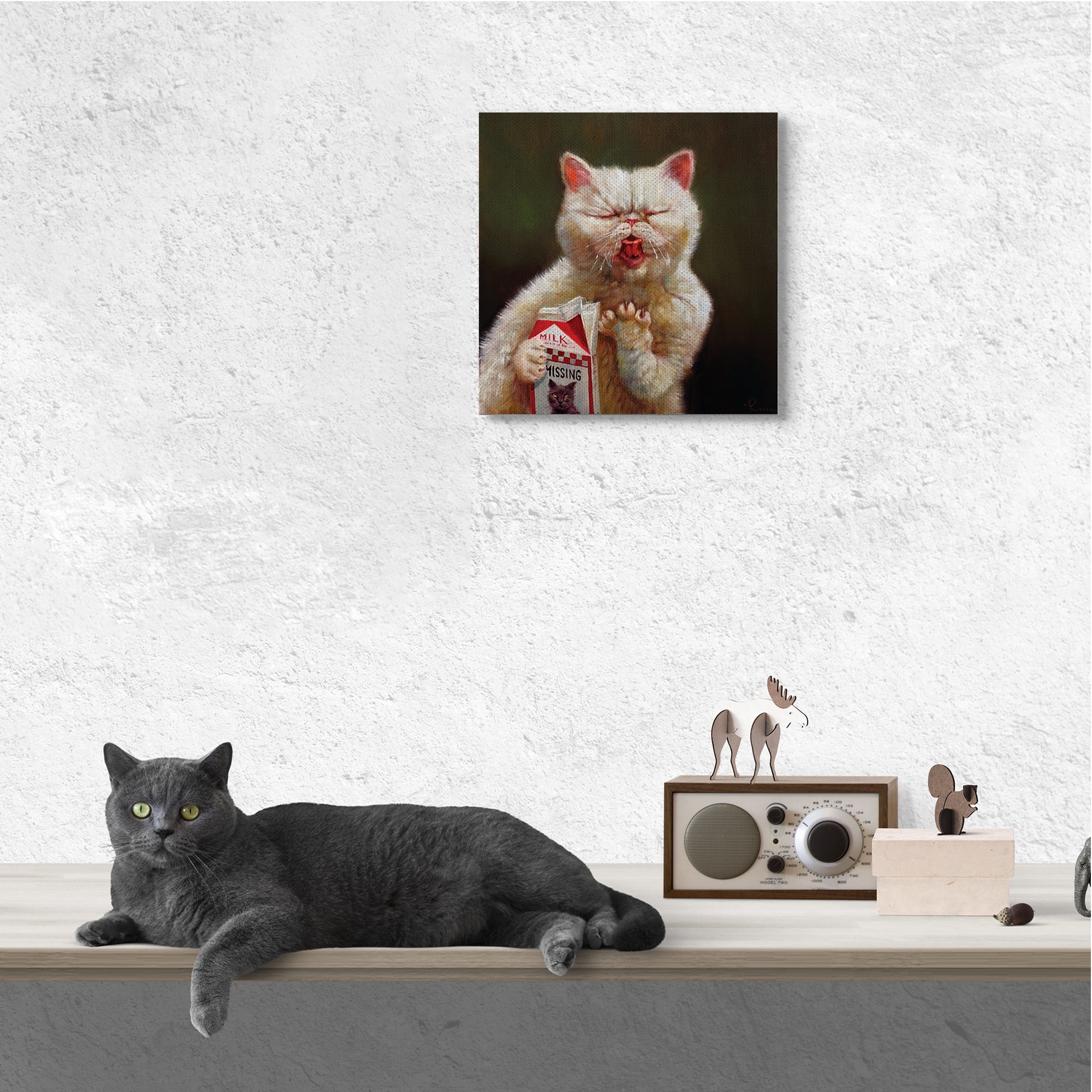 Missing Cat Milk Box Sour Face Family Pet Animals & Insects Gallery-Wrapped Canvas Print Wall Art, 17x17