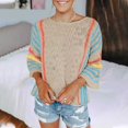 thumbnail image 2 of Letdown Womens 3/4 Sleeve Striped Lightweight Knit Sweaters Spring Summer Casual Crewneck Trendy Boho Tops Pullover Cover Ups, 2 of 5