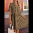 thumbnail image 3 of Vestido Informal de Mujer con Cuello en V, Corta, Corte A y Volantes, Color Caqui, Talla M, 3 of 5