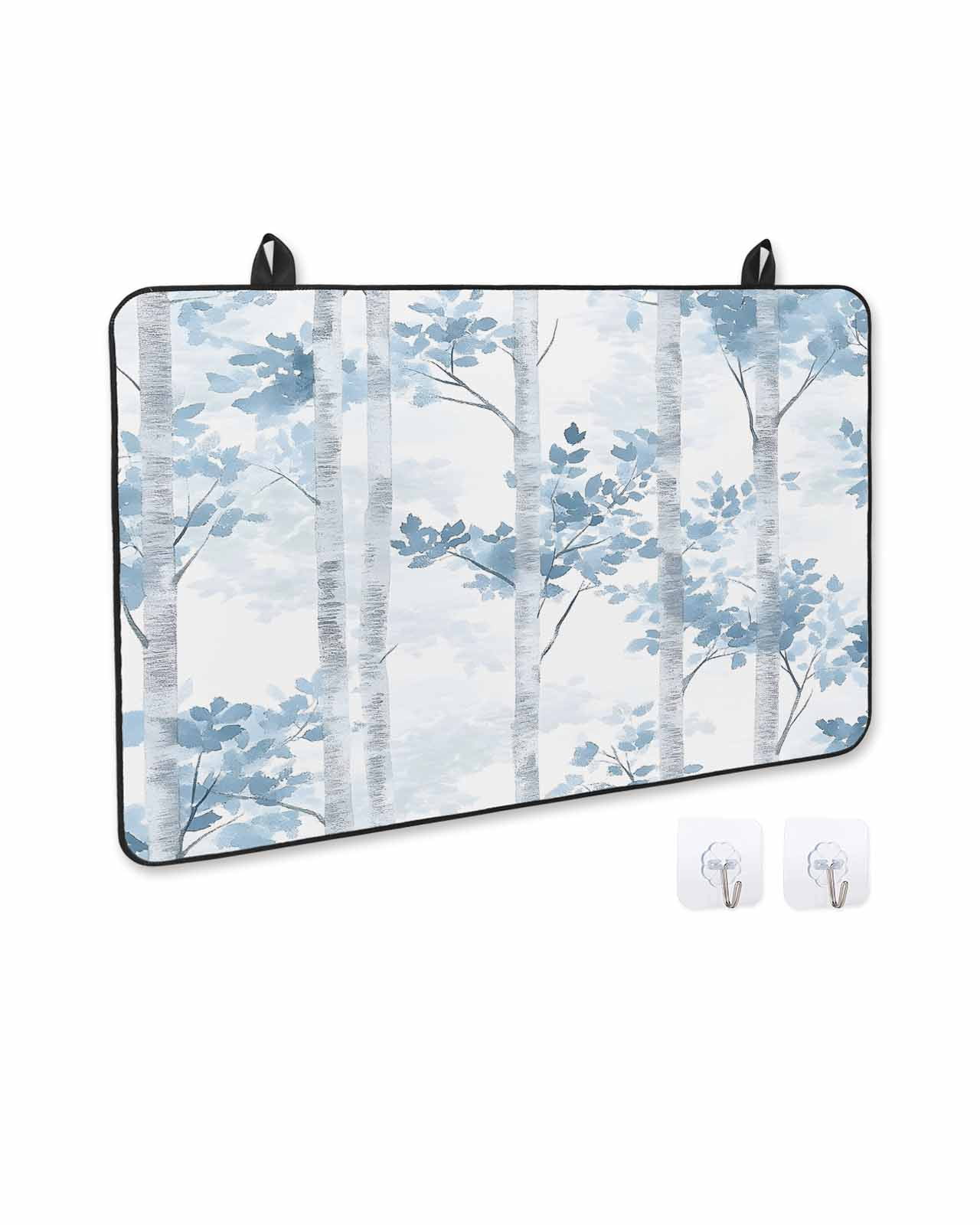 nqOlkjepod Large Induction Cooktop Protector Mat 36"x21", Blue Grey Leaves Stove Top Covers for Electric Stove, Vintage Forest Branches Decorative Stove Burner Cover Mats, Glass Top Stove Cover