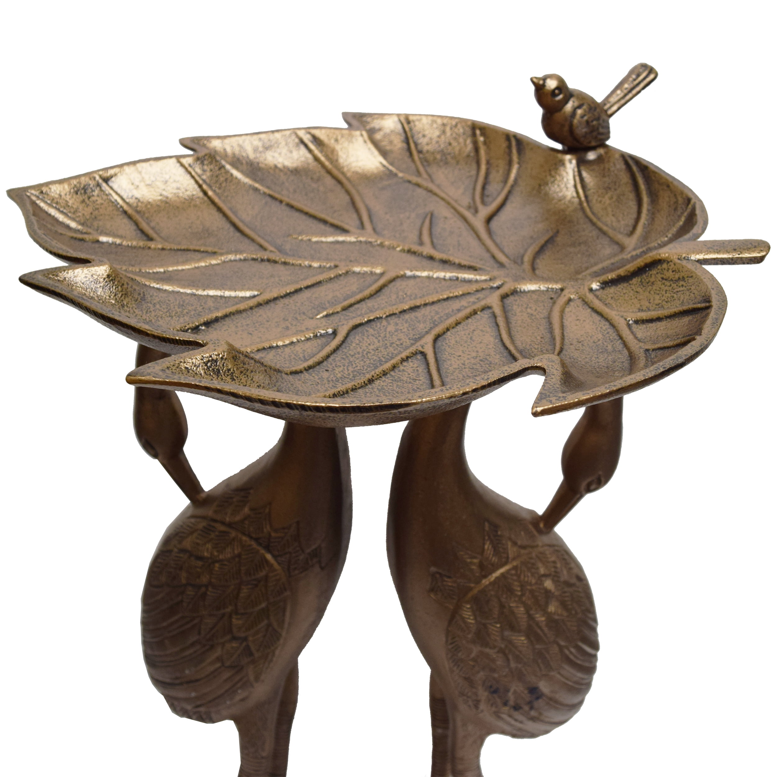 Cast Aluminum 30-in Twin Crane Bird Bath with Leaf Bowl