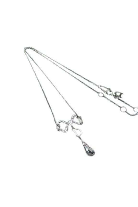 Pre-Owned Christian Dior Ribbon Necklace - Silver Metal with Rhinestones for Women (Good)