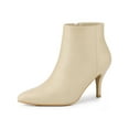thumbnail image 1 of BLISSFUL STEP Women's Pointed Toe Zipper Stiletto Heels Ankle Boots Beige 9, 1 of 8