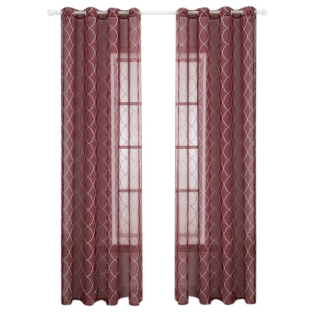 Coofit Sheer Window Curtain Polyester Embroidery Simple Window Gauze Rod Pocket Curtain