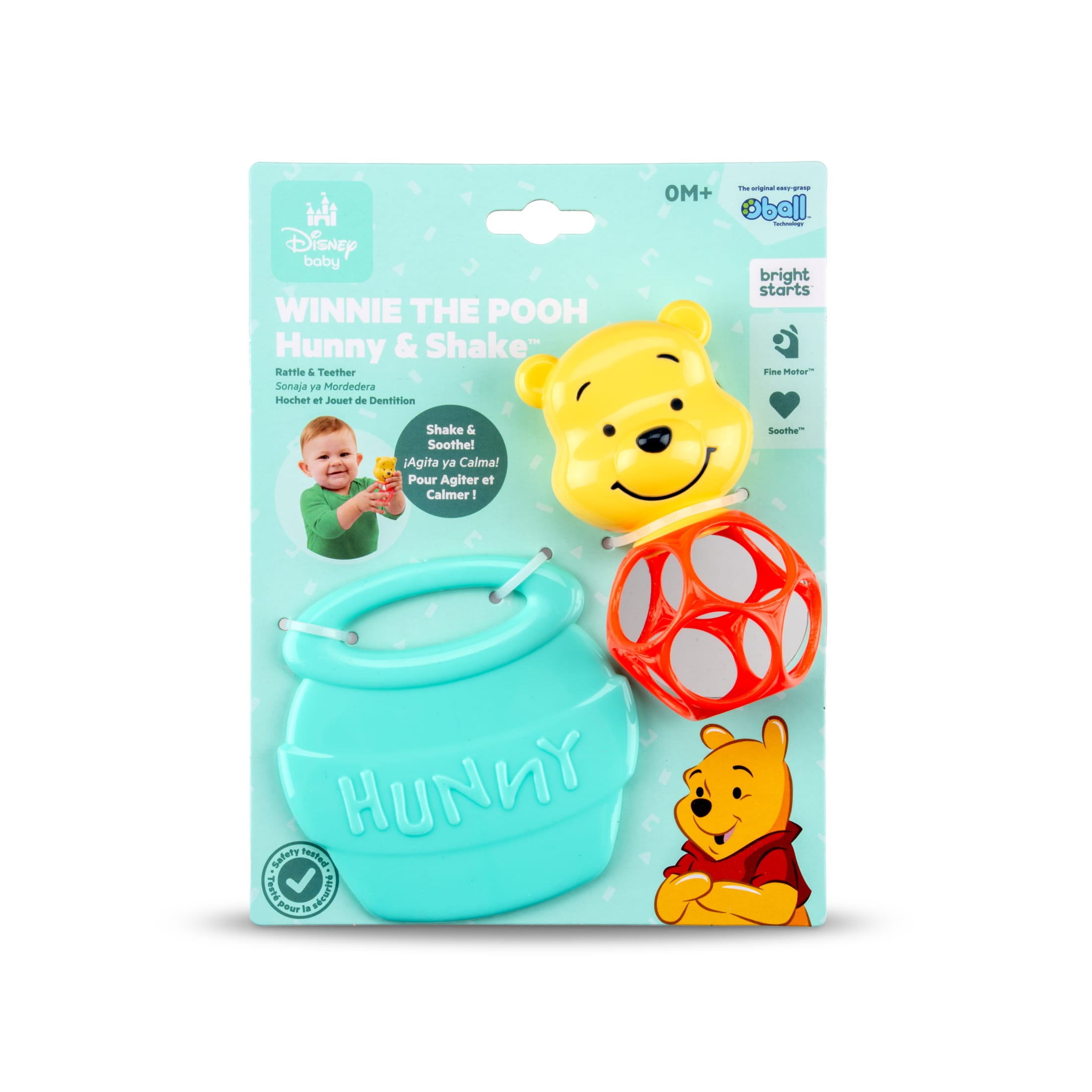 Disney Baby Winnie The Pooh Hunny & Shake Rattle & Teether by Bright Starts, Unisex, Newborn
