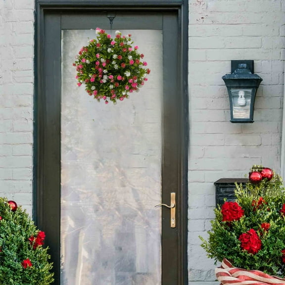 Colorful Plastic Leaf Wreath for Front Door | Spring and Summer Decoration | 33cm Yellow Buttercup Floral Gate Pendant | 1 Piece