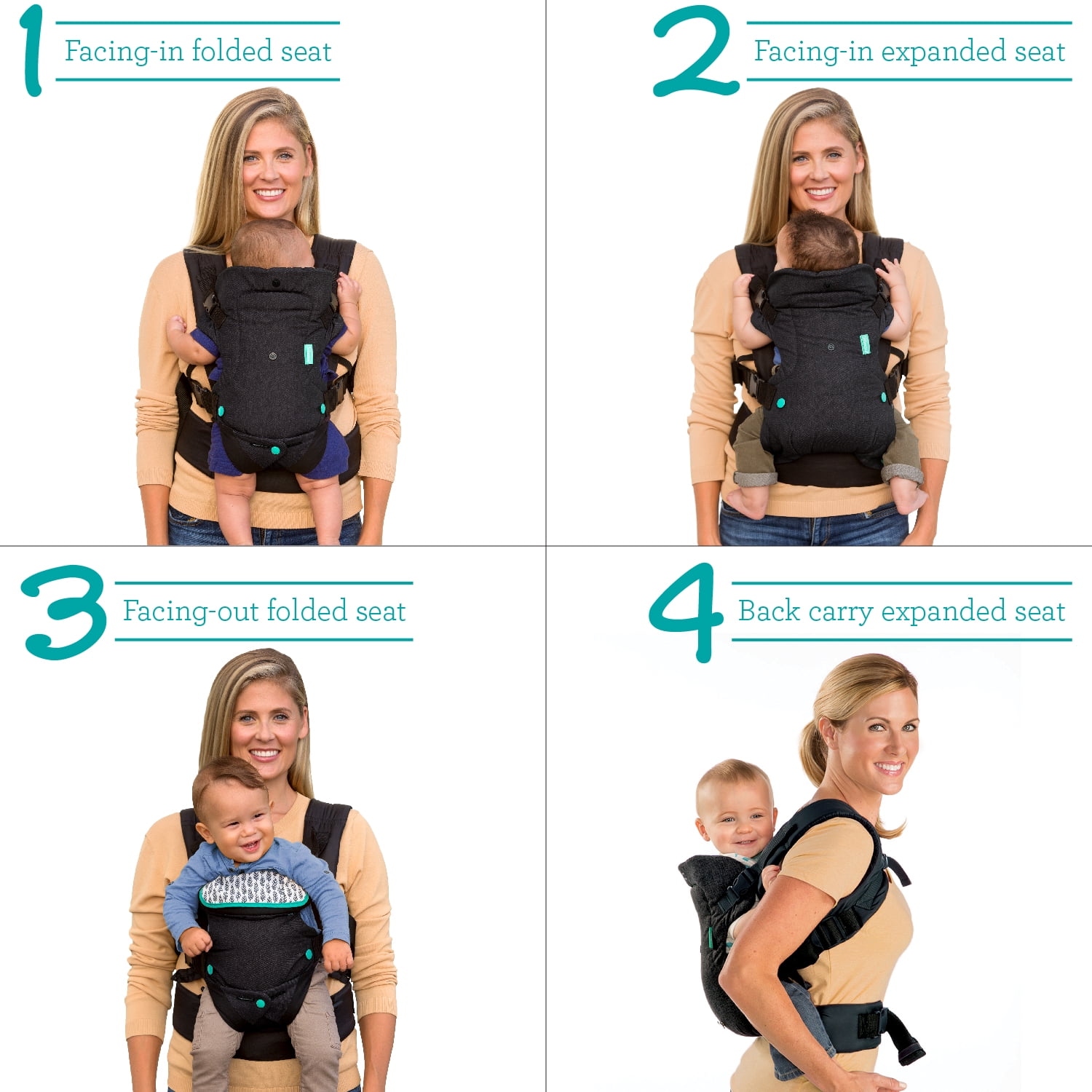 Infantino Flip 4-in-1 Convertible Light & Airy Baby Carrier, 4-Position, 8-32lb, White