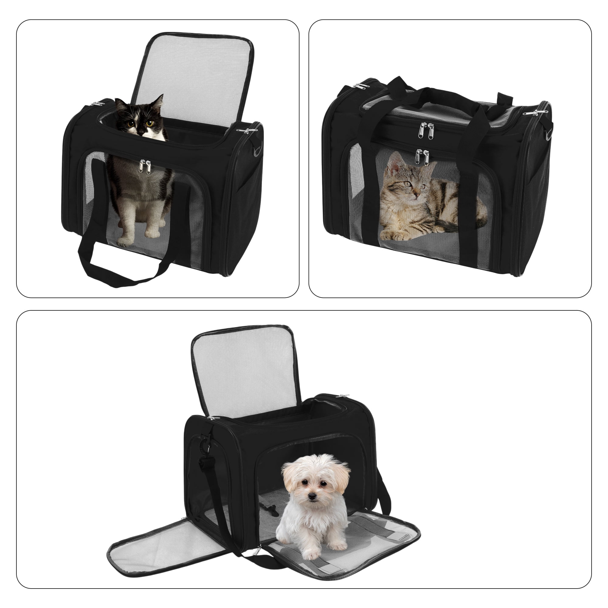 Unique Bargains Foldable Transport Box with Removable Plush Mat Black