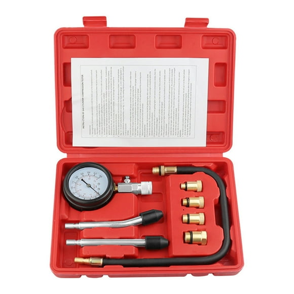 Petrol Engine Compression Tester Kit for Cars Motorbikes & Mowers W/ 3Scale Gauge Rubber & Adapters Storage Case