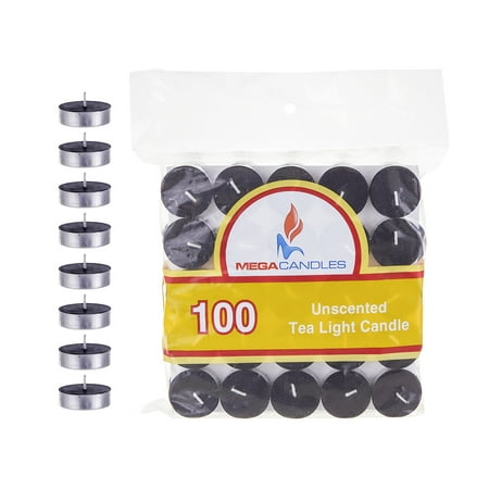 - Mega Candles - Unscented Tea Light Candles - Black, Set of 100