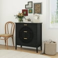 thumbnail image 2 of 3-Drawer Hollow-Carved Accent Cabinet, Solid Wood Storage with Metal Handles for Bedroom Living Room Entryway, Child-Safe Anti-Tip Design, Black, 2 of 9