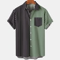 thumbnail image 2 of Miluxas Polo Shirts for Men Men Casual Buttons Stripe Print with Pocket Turndown Short Sleeve Shirt Blouse Green 10(XL), 2 of 5
