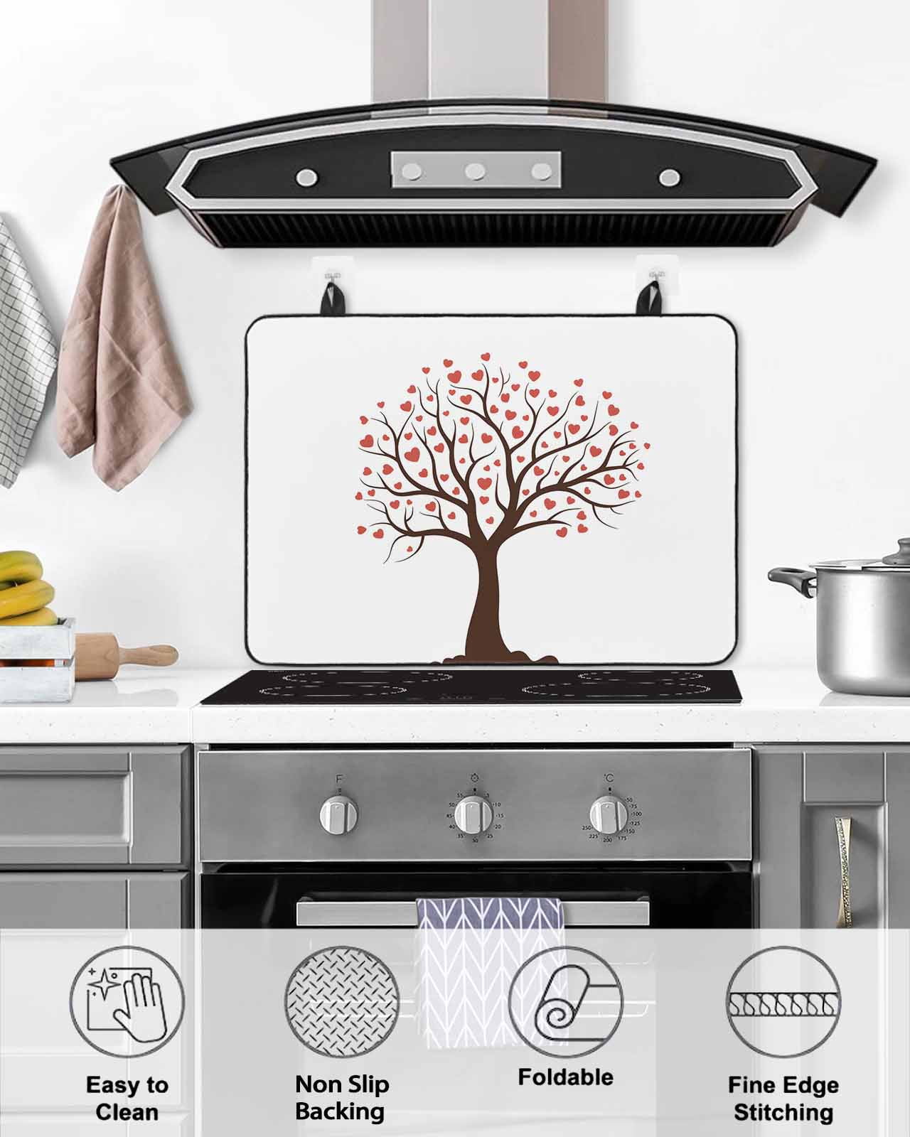 Large Induction Cooktop Protector Mat Valentine's Day Stove Top Covers for Electric Stove, Red Love Heart Romantic Branches Decorative Stove Burner Cover Mats, Glass Top Stove Cover