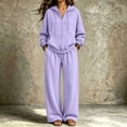 thumbnail image 2 of Szluipve Women Full Zip Hoodie 2 Piece Outfits Drawstring Long Sleeve Zip‑Up Hooded Jacket and Elastic Waist Wide Leg Pants Casual Tracksuit Loungewear Set Light Purple L, 2 of 7