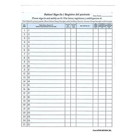 Patient Sign-in Sheets, Bilingual 8-1/2" X 11" (Blue) Carbonless Form (Lot of 250 Sheets) HIPAA Compliant