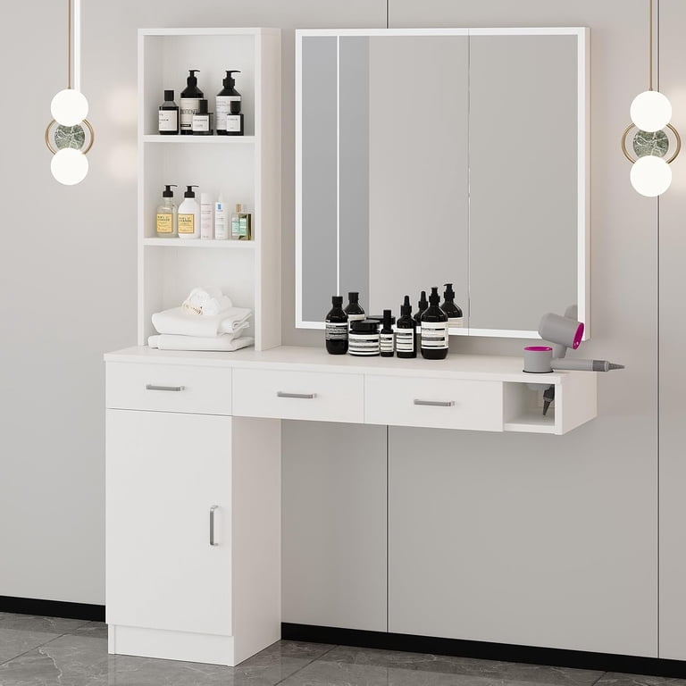 DreamCurship Wall Mount Salon Stations, Barber Station with 3 Hair