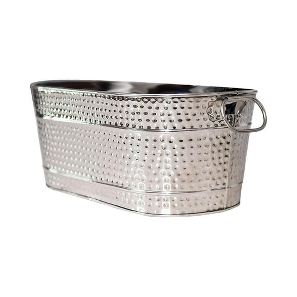 simhoa Galvanized Oval Beverage Tub Ice Bucket Durable Portable Lightweight Ice Tub Beer Buckets for Champagne Beer Drinks Bar Hotel