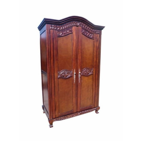 Mahogany Handcarved Antique Old English Classic Armoire with Hanger Rod.