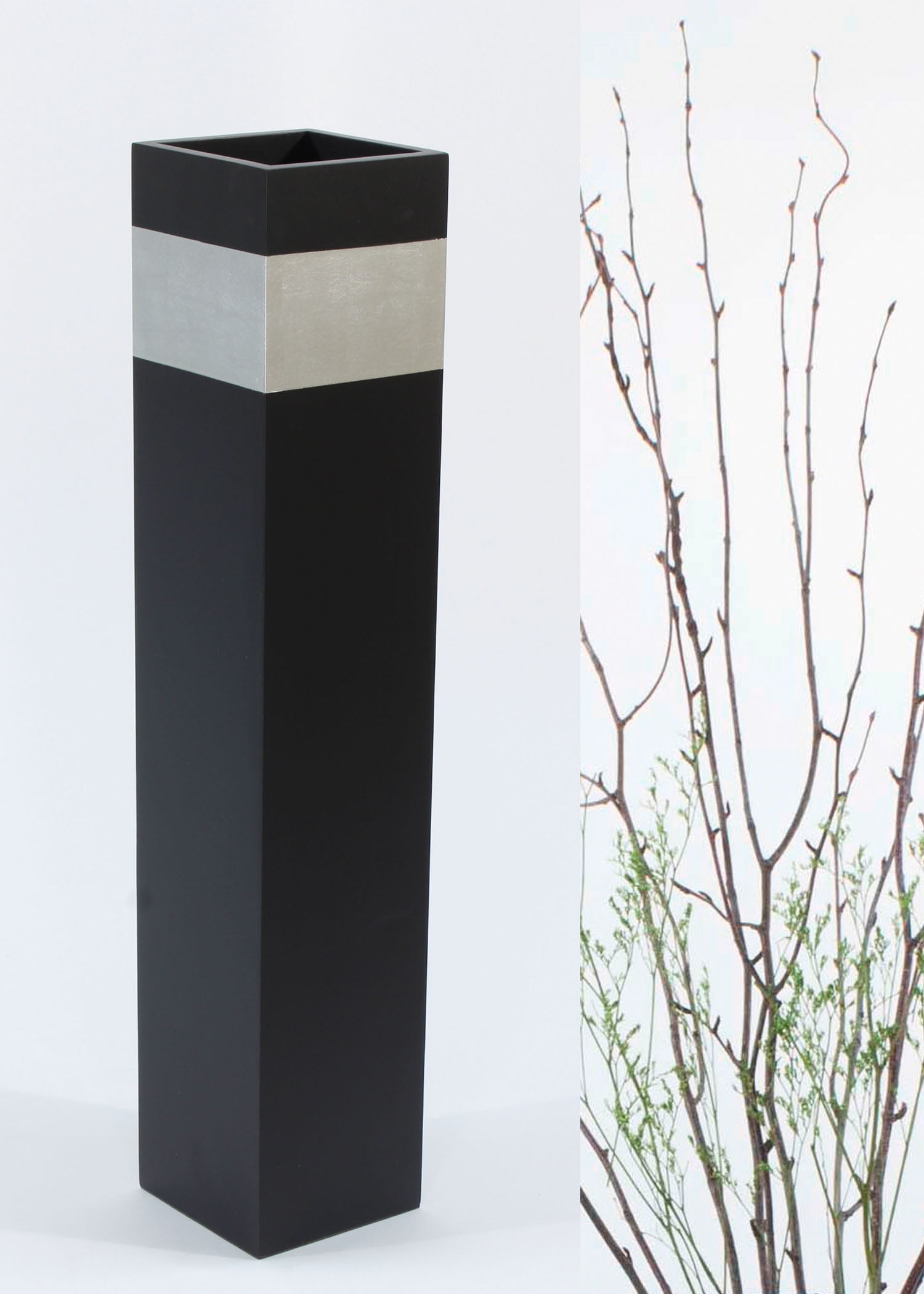 Green Floral Crafts 28" Tall Square Black Floor Vase