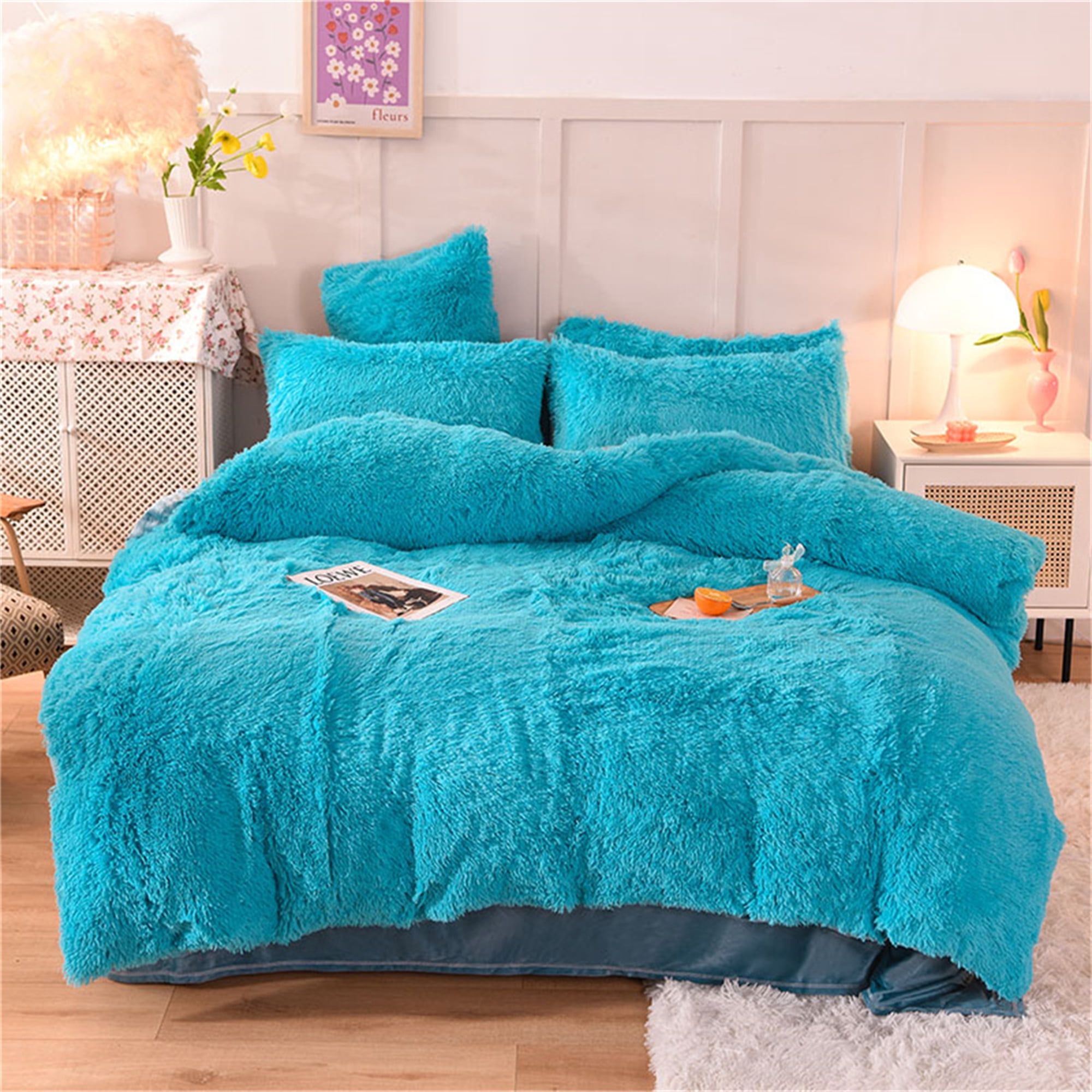 Gusuhome Shaggy Plush Duvet Cover Set Ultra Soft Fluffy Comforter Cover Set Luxurious Fuzzy