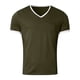 thumbnail image 4 of Camiseta de cuello en V para hombre, de color liso, manga corta, diseño con bolsillo cosido, prenda informal para el día a día, confeccionada en tejido de poliéster ligero, 4 of 5