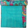thumbnail image 4 of Indian Handmade Floral Print Kantha Quilt, Bedspread, Blanket Size ( King 108" x 108" ), 4 of 5