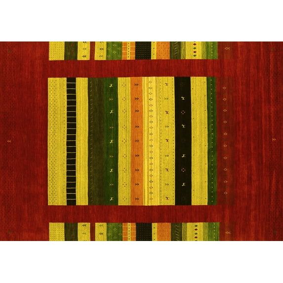 Ahgly Company Indoor Rectangle Abstract Yellow Contemporary Area Rugs, 8' x 10'