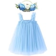 thumbnail image 1 of Vestido de verano popular para niñas, vestido de princesa dulce de malla, falda con orejas de madera y tocado, 1 of 6