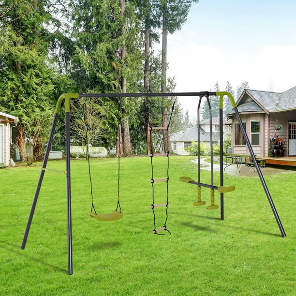Metal Swing Set For Backyard Playground, Outdoor Double Glider Swing Set