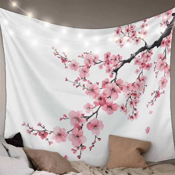 Pink Flower Large Tapestry for Bedroom Wall Hanging Tapestry, Spring Summer Botanical Floral Branches Ceiling Backdrop Tapestries Poster Blanket Wall Decor for Teens Room Living Room Dorm 86" x 104"