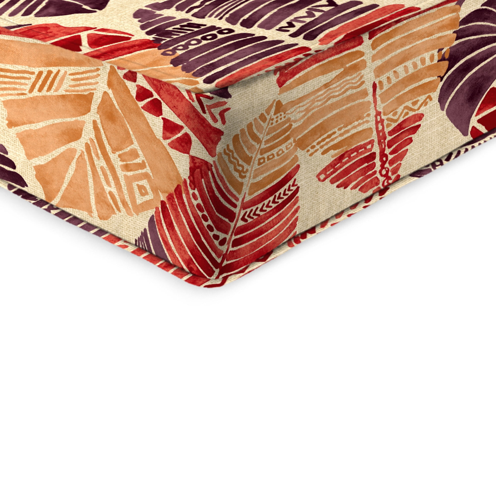 Jordan Manufacturing 46.5" x 24" Hixon Sunset Beige Leaves Rectangular Outdoor Deep Seat Chair Cushion Set with Welt