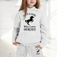 thumbnail image 2 of Ulitacool Girl Winter Clothes Long Sleeve Solid Color Horse Print Pullover Hoodie Pants Two Piece Sweatsuit Durable Outfits White 6-7 Years, 2 of 4