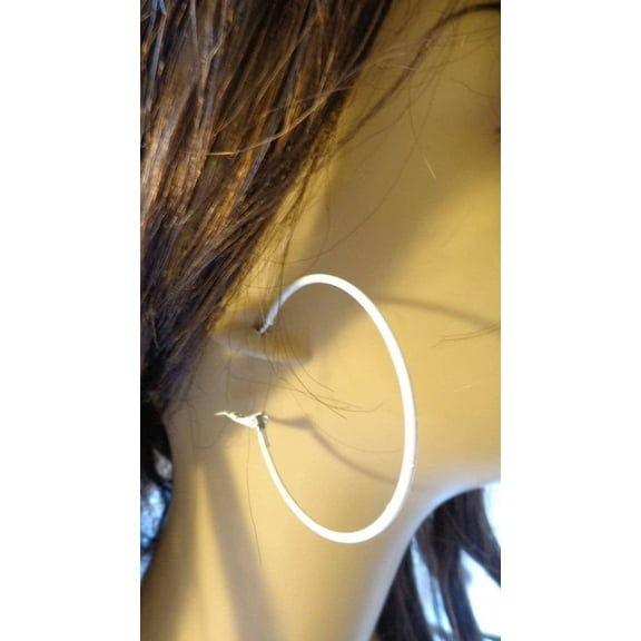 White Hoop Earrings Round Circle Thin Hoops 2.75 inch