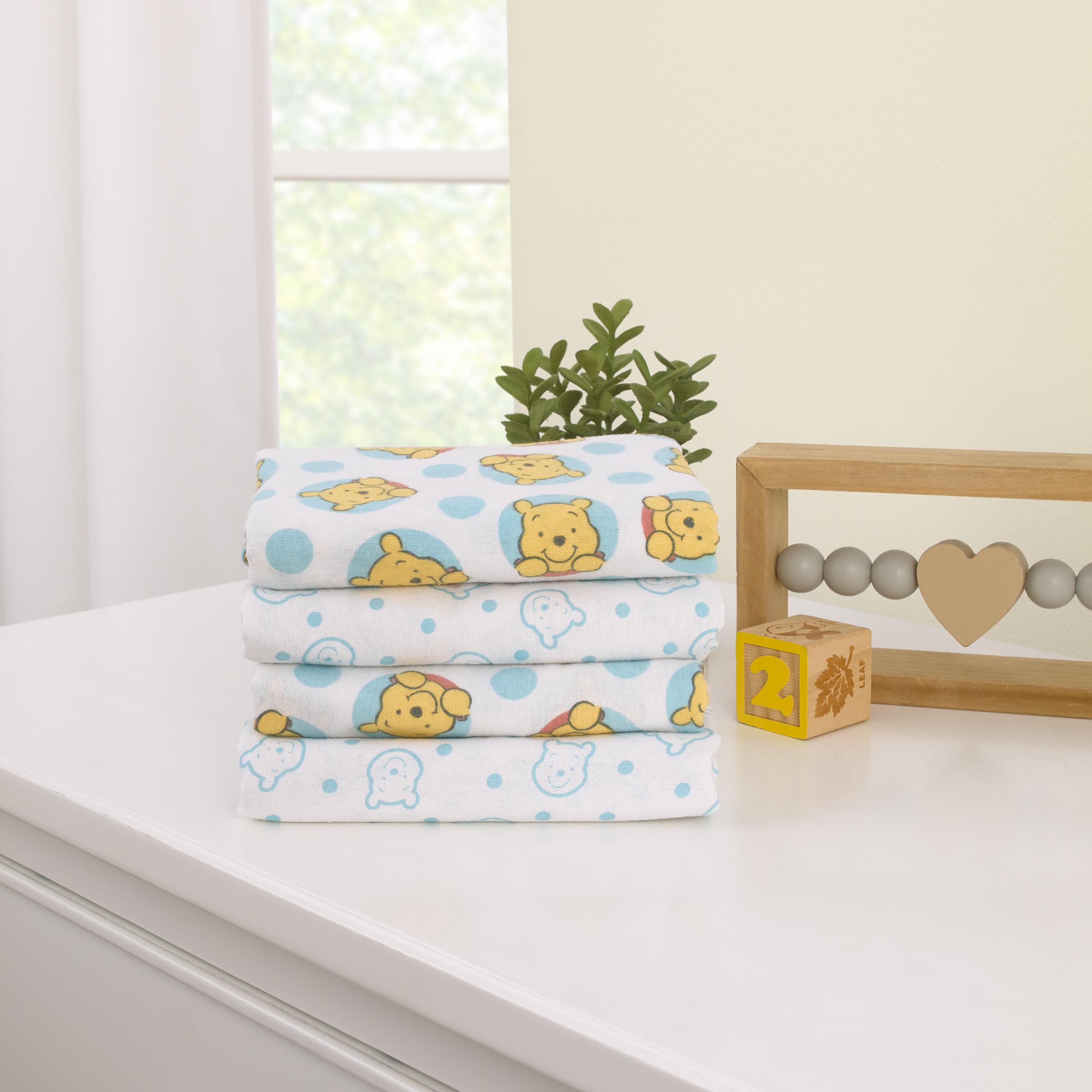 Disney Winnie the Pooh so Loved 4-PK Cotton Receiving Blankets, Yellow, Aqua, Boy and Girl Infant - image 4 of 8