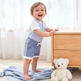 thumbnail image 4 of mgoYE Toddler Boy Clothes 18-24 Months Toddler Baby Boy Summer Clothes Plaid Lapel Short Sleeve T-Shirt Top Shorts Sets Infant Outfit 6 12 18 24 Months(Blue,9-12 Months), 4 of 6