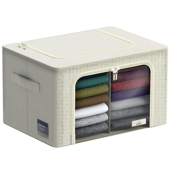 Sorbus Storage Bin with Dividers, Stackable & Foldable with Window & Handles for Linens & Clothes