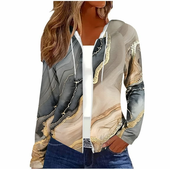 Taqqpue Women Hoodies Floral Printed Long Sleeve Hooded Sweatshirts Casual Full Zip Up Work Jackets Cardigan with Pockets