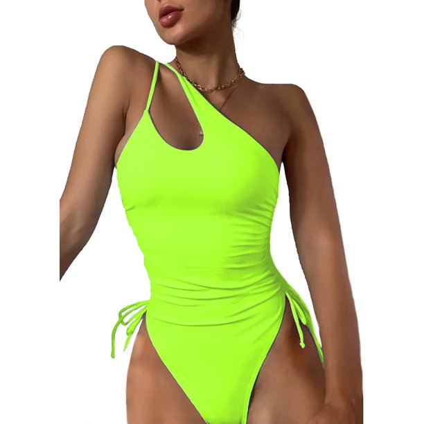 Lilosy?Sexy One Shoulder Tummy Control Ruched?Swimsuit High?Cut