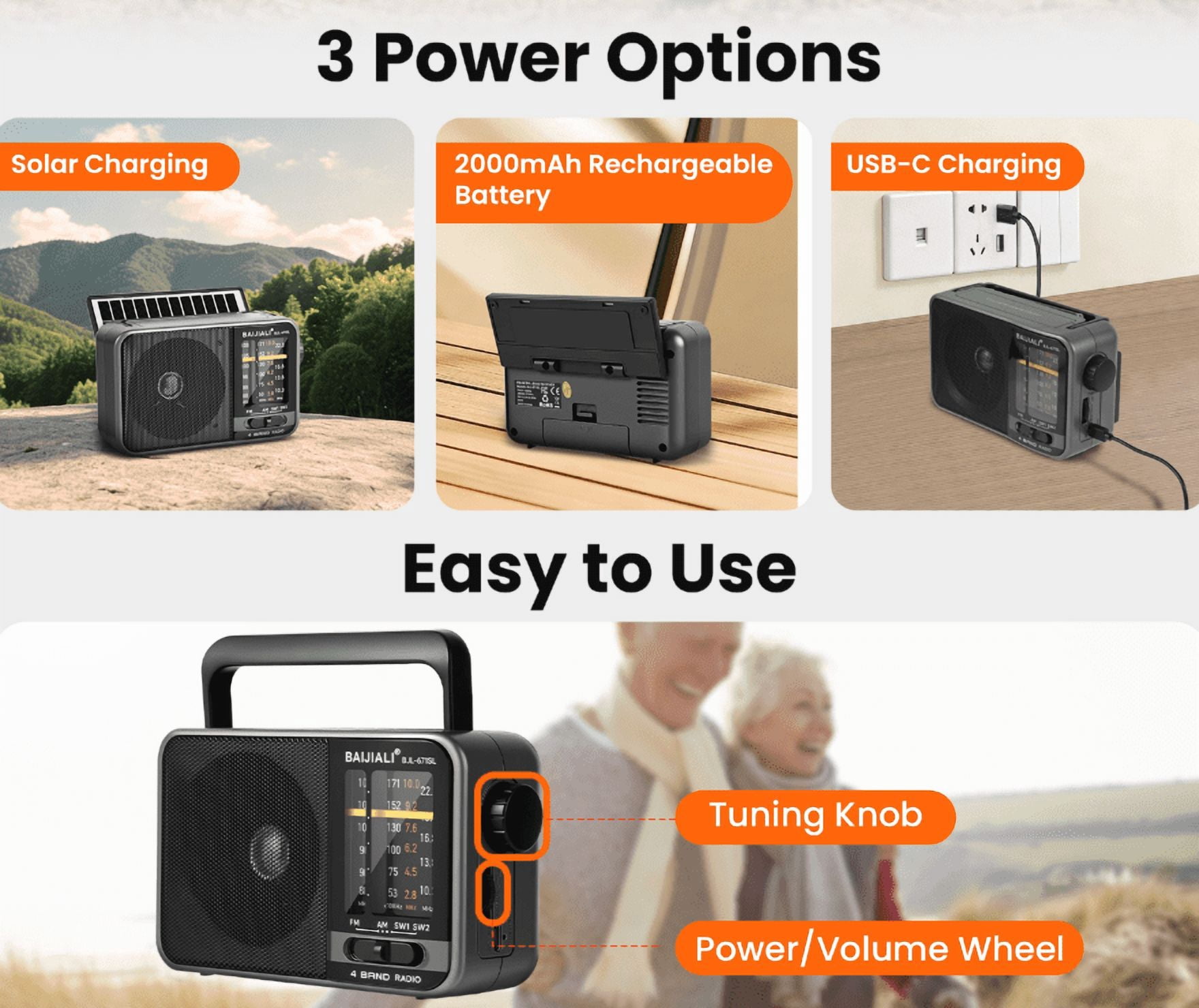Portable Radio, AM/FM/SW Radio with Loud Speaker, Built-in Rechargeable Battery and USB-C - Emergency Radio for Outdoor, Camping, Travel, Storms and Power Outages