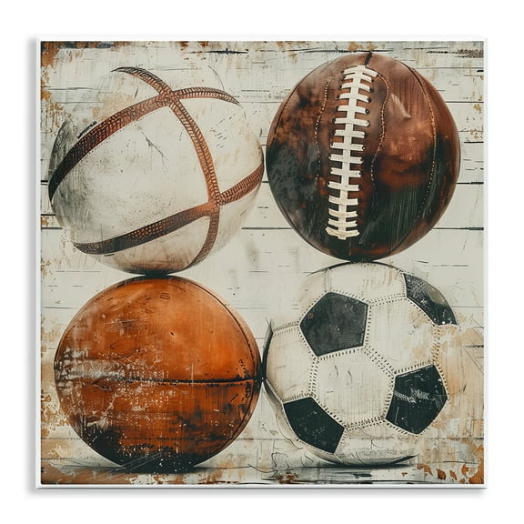 Stupell Industries Rustic Sports Balls Sports Painting Unframed Art Print Wall Art, 12 x 12