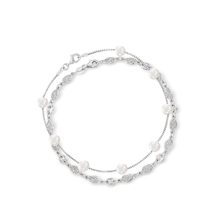 Ross-Simons 7-7.5mm Cultured Pearl and Sterling Silver Jewelry Set: 2 Anklets, Women's, Adult