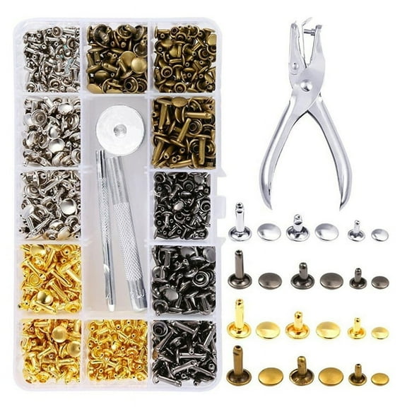 TOP! Leather Rivet Kit,180 Sets Double Cap Rivets Tubular,4 Colors 3 Sizes and Snaps,for Thin Leather, Jacket