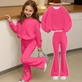 thumbnail image 3 of LIJCC Teen Girls Sweatsuit Solid 2 Piece Sweatsuits Round Collar Pullover Sweatshirts and bell-bottom trousers Sweat Set(Hot Pink,7-8 Years), 3 of 5