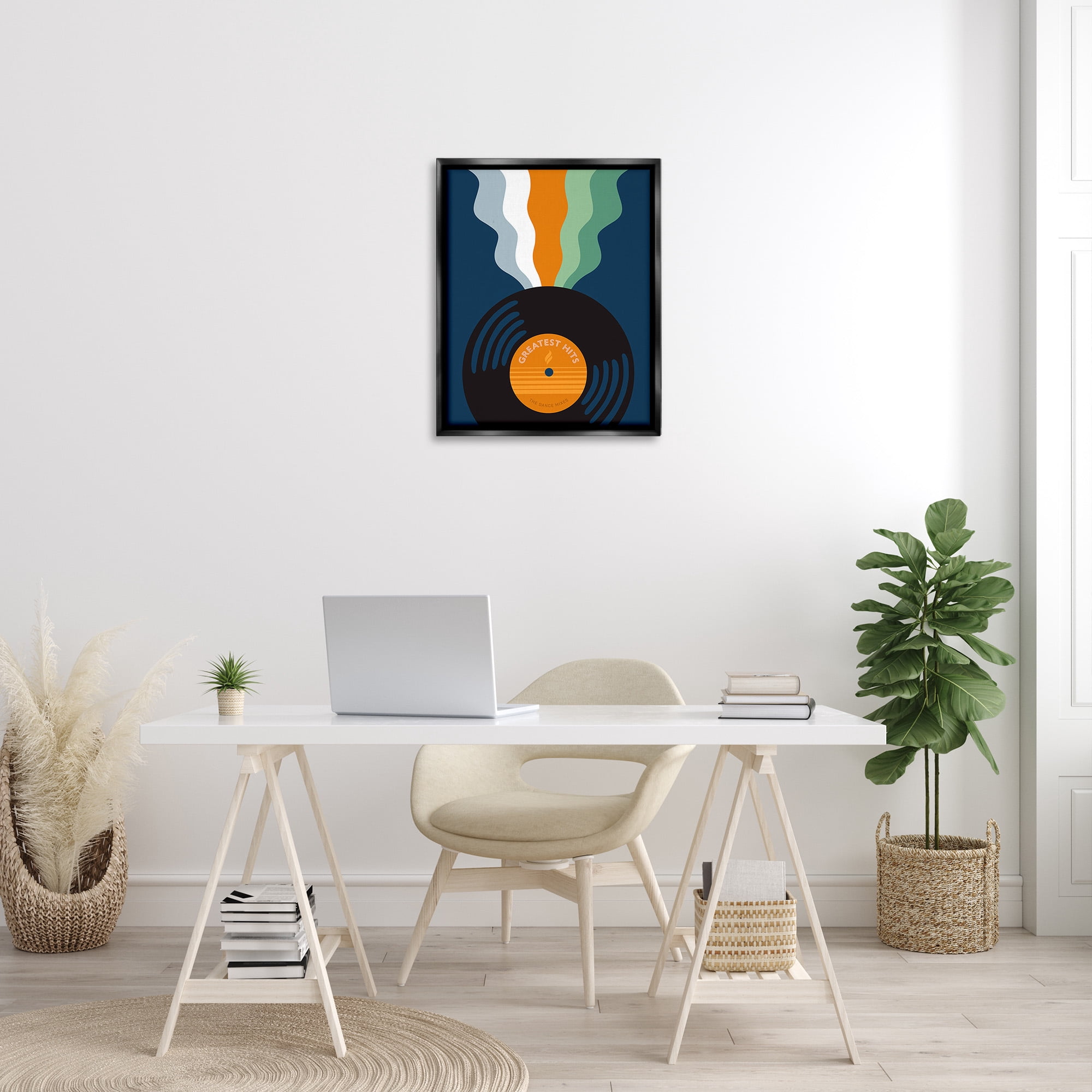 Stupell Industries Groovy Vinyl Record Novelty Painting Black Floater Framed Canvas Art Print Wall Art, 25 x 31