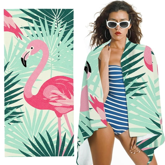 RKSupls Pink Flamingo(1) Oversized Microfiber Beach Towel, Ultra-Soft Microfiber for Bathroom, beach, Soft Super Absorbent- 30x60 in